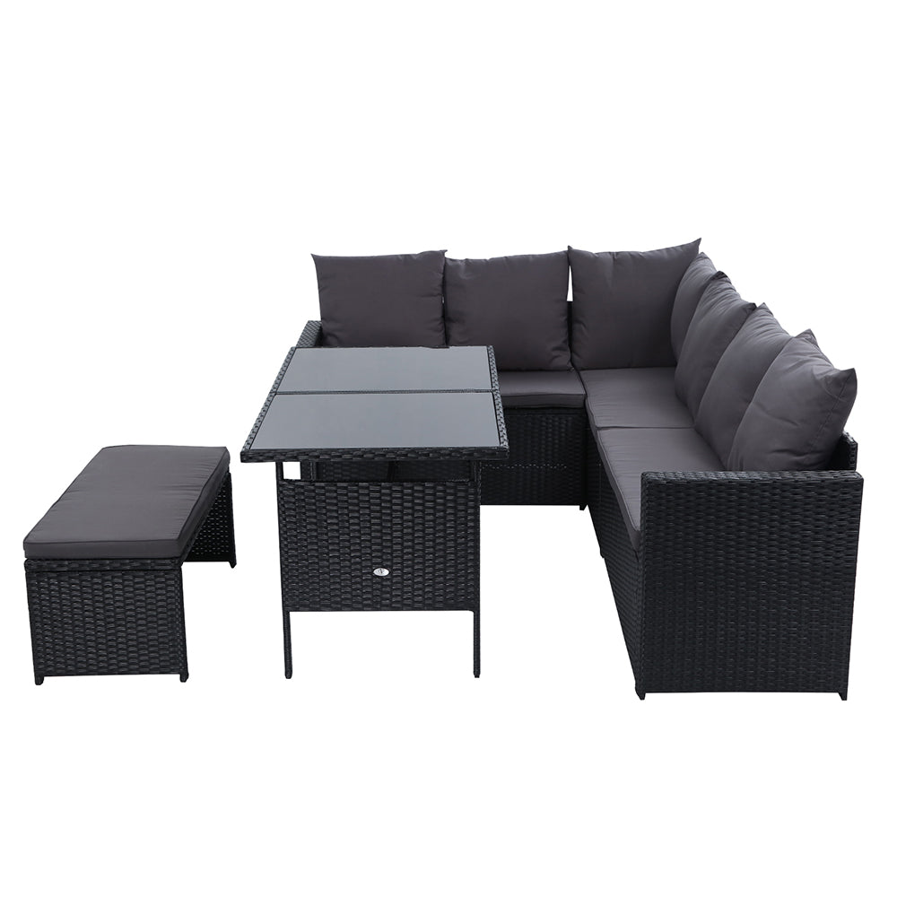 Armadale Deluxe 9 Seater Sofa Dining Set with Bench Seat - Black (Storage Cover)